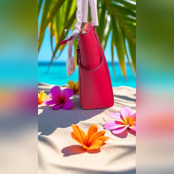 Michael Kors Charlotte Large Top Zip Shoulder Tote Bag Bright Red(NWT) - Picture 6 of 13